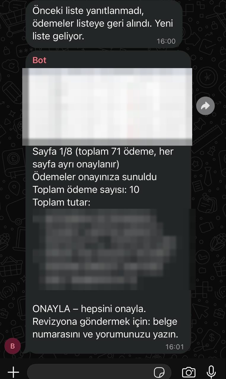 Бот прислал таблицу платежей в WhatsApp